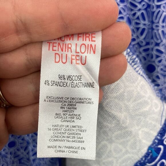 Hatley 3/4 length split sleeve blue and white sun pattern dress with teal Med - Picture 7 of 9